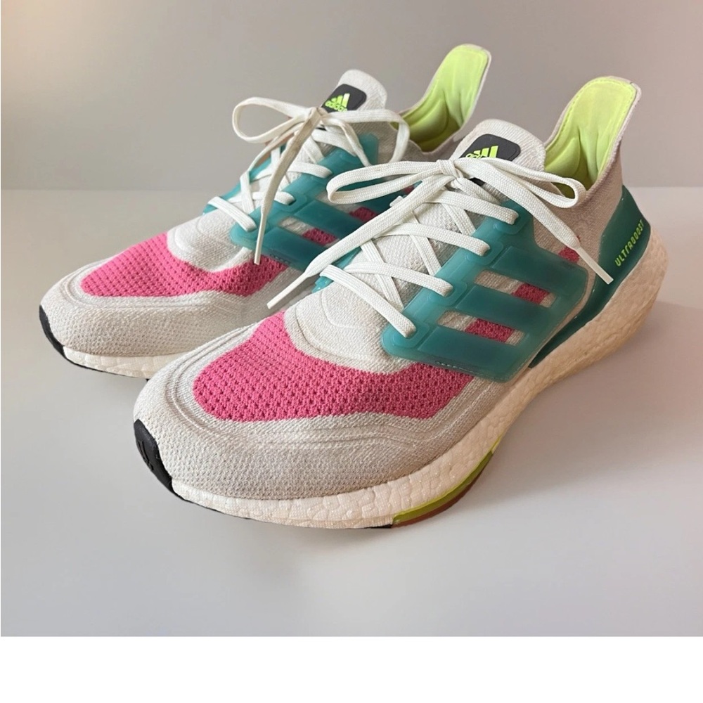 Adidas Ultraboost 21 Women's White Pink Teal Athletic Shoes